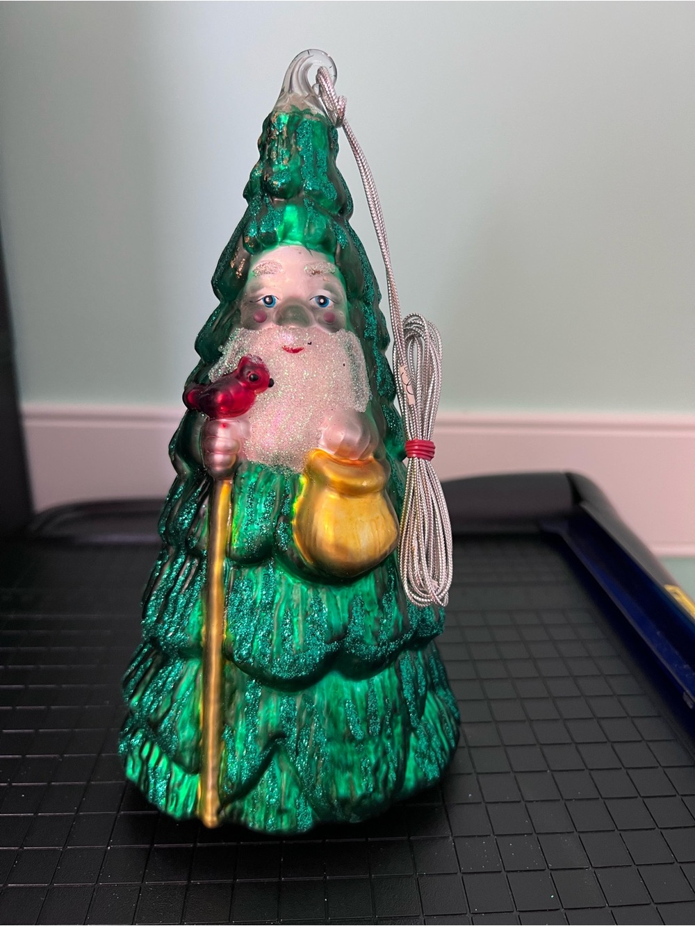 Green Santa Tree Glass Holiday Ornament - Department 56